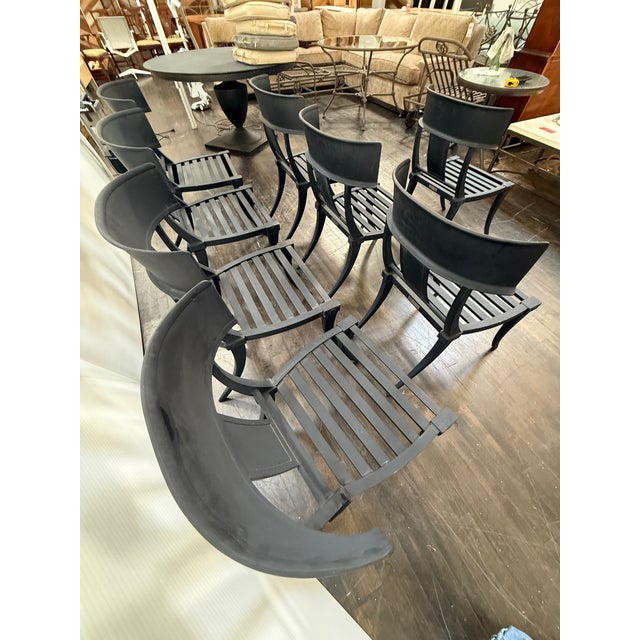 Restoration Hardware Restoration Hardware Outdoor Klismos Pedestal Table + Klismos Chairs Patio, Set of Seven For Sale - Image 4 of 12