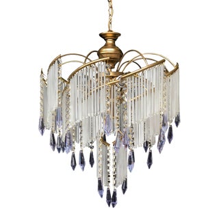 Vintage 80s Art Deco Retro Milk Glass Chandelier For Sale