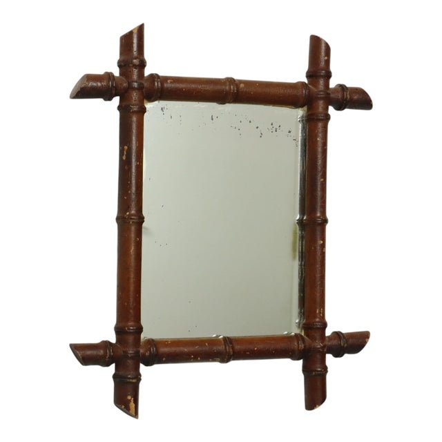 Brown French Wooden Faux Bamboo Mirror For Sale - Image 8 of 15