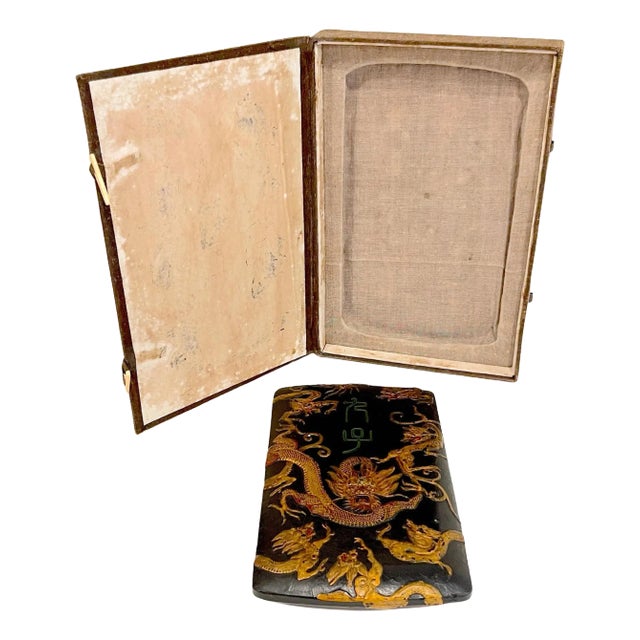19th C. Chinese Lacquered & Polychromed Scholars Block/Paperweight & Custom Box For Sale