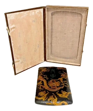 19th C. Chinese Lacquered & Polychromed Scholars Block/Paperweight & Custom Box