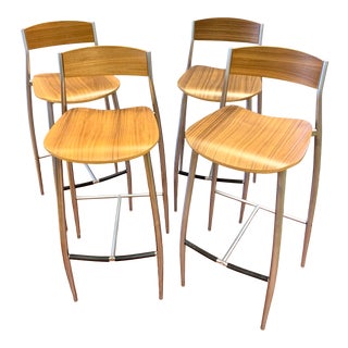 Design Within Reach Steel and Maple Bar Stools Italy S/4 For Sale
