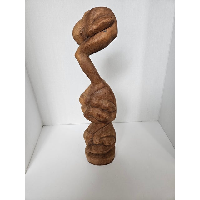 Wood Three Worried Men Carved Wood Statue Made in Indonesia For Sale - Image 7 of 7