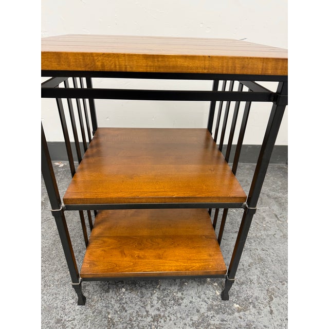 Industrial Iron + Wood Three Tier Side Table For Sale - Image 4 of 12