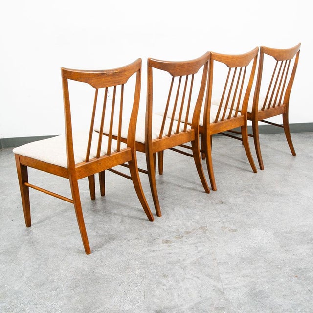 Mid Century Modern Dining Chairs Set 6 Solid Stained Oak Keller Furniture Tan For Sale - Image 4 of 12