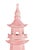 This captivating ceramic sculpture features a four-tiered pagoda in a delicate rose pink hue, embodying traditional...