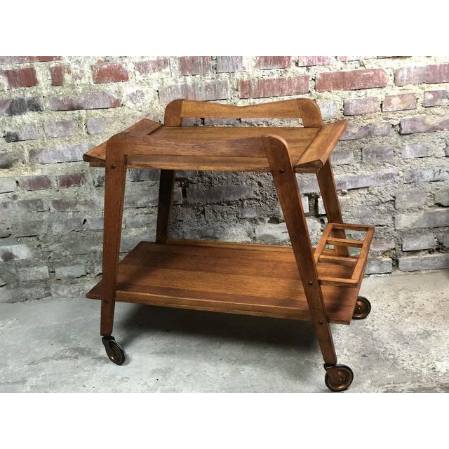 Vintage 70's Vintage Table / Table Rolling Table and Two Sheller Oak Veneer 1 locker 3 bottles Height 70 cm Dimension...