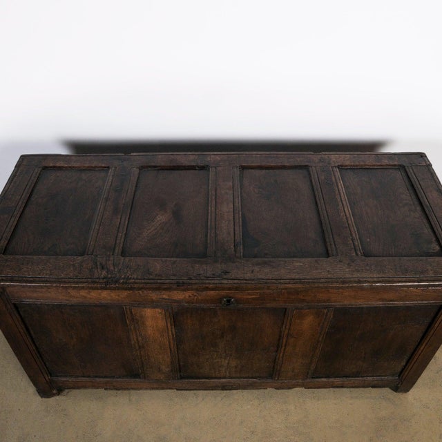 Paneled and Carved Oak Chest or Coffer For Sale - Image 4 of 11