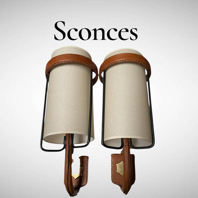 Mid-Century Modern Stitched Leather Sconces by Jacques Adnet, 1950s, Set of 2 For Sale - Image 3 of 12