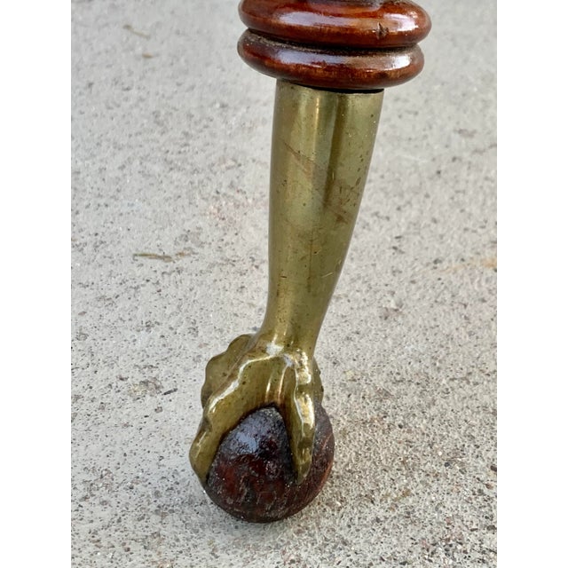 Brown Antique Mahogany Center Table With Brass Foo Dogs and Claw Feet For Sale - Image 8 of 9