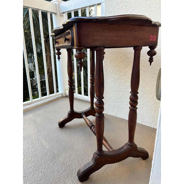 Wood Vintage Solid Wood Side Table With Drawer, Scalloped Top For Sale - Image 7 of 12