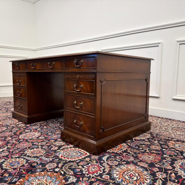 English Classic Desk with Green Leather Top For Sale - Image 6 of 18