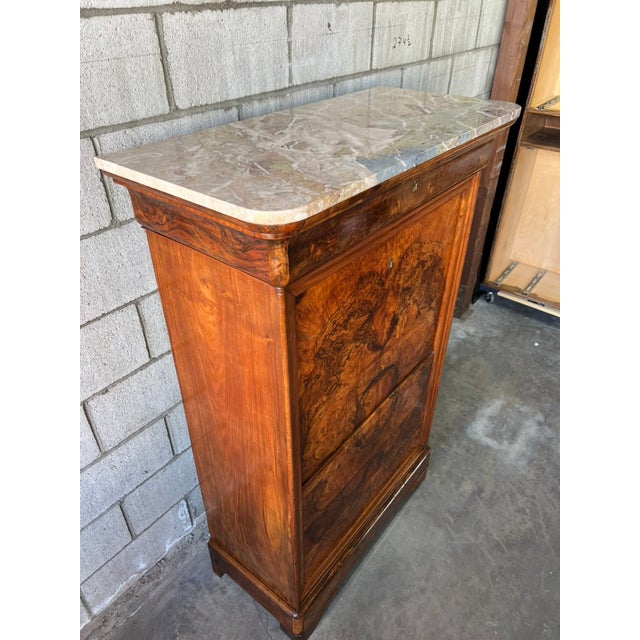 Mid 19th Century Louis Philippe French Figured Walnut Secrétaire À Abattant With Marble Top For Sale - Image 5 of 15