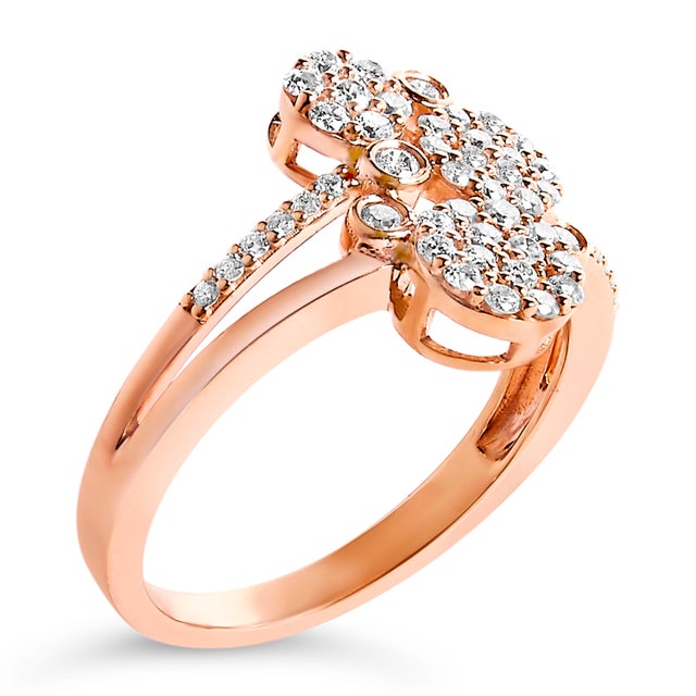 Contemporary 14K Rose Gold Plated .925 Sterling Silver 1/2 Cttw Diamond Scatter Composite Bypass Ring (I-J Color, I1-I2 Clarity) - Size 8 For Sale - Image 3 of 7