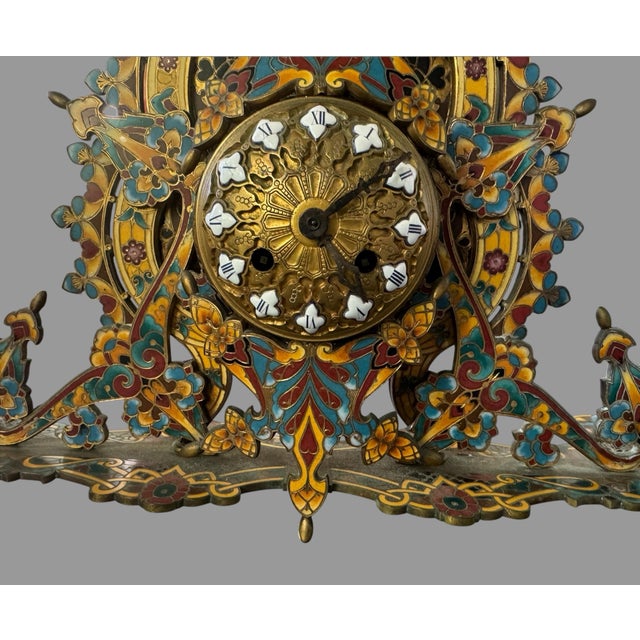 Victorian Antique Japy Freres Grande Exposition 1855 Victorian Inlay Enamel Mantel Clock For Sale - Image 3 of 12