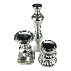 Large 3 Piece Set of Mercury Glass Candle Stick Holders