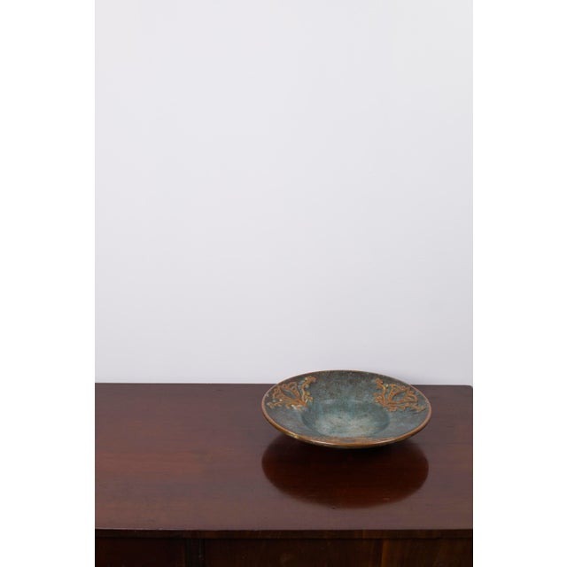 Red Art Deco Plate in Blue and Orange Ceramic by Michael Andersen, Denmark, 1940s For Sale - Image 8 of 14