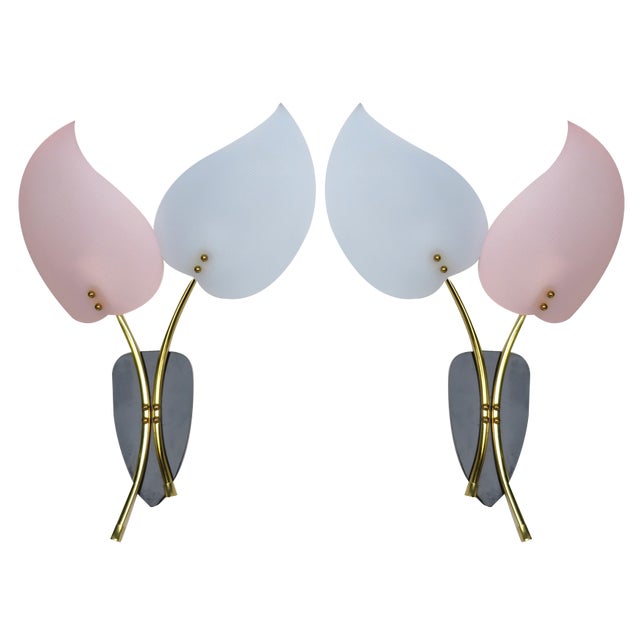 Floral Wall Lights in Acrylic Glass & Brass from Geru Lights, 1950s, Set of 2 For Sale