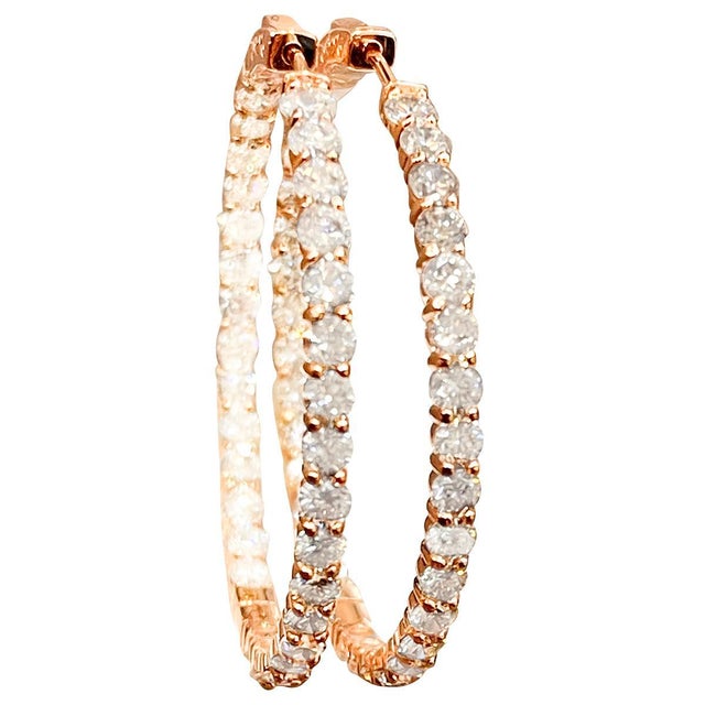 7.92 Carat Diamond Inside Out Hoop Gala Cocktail Earrings in 14 Karat Rose Gold For Sale - Image 18 of 18