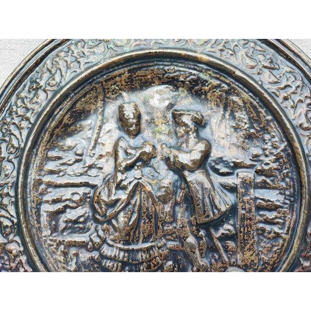 Art deco, decorative brass plate, copper engraving, dimensions: height 2 cm, diameter 34 cm.