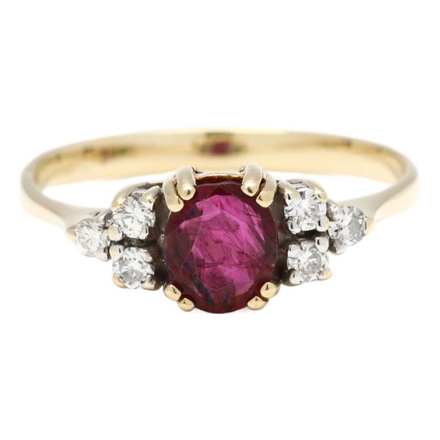 0.68ctw Diamond and Ruby Engagement Ring, 14k Yellow Gold, Ring Size 7.75 For Sale