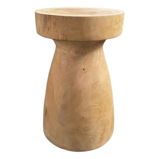 Round Teak Wood Side Table, Natural Finish, Modern Organic For Sale