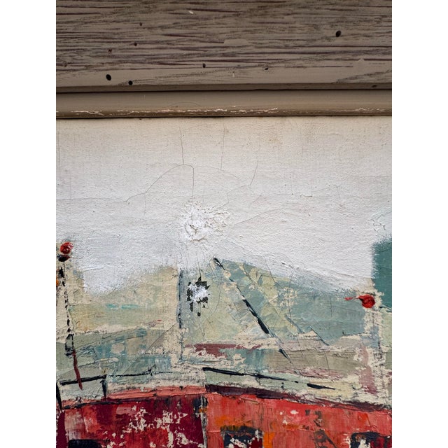 Cream Large Original Oil Painting Mid Century Abstract Harbor Seascape Nautical Impasto Signed Rustic For Sale - Image 8 of 9