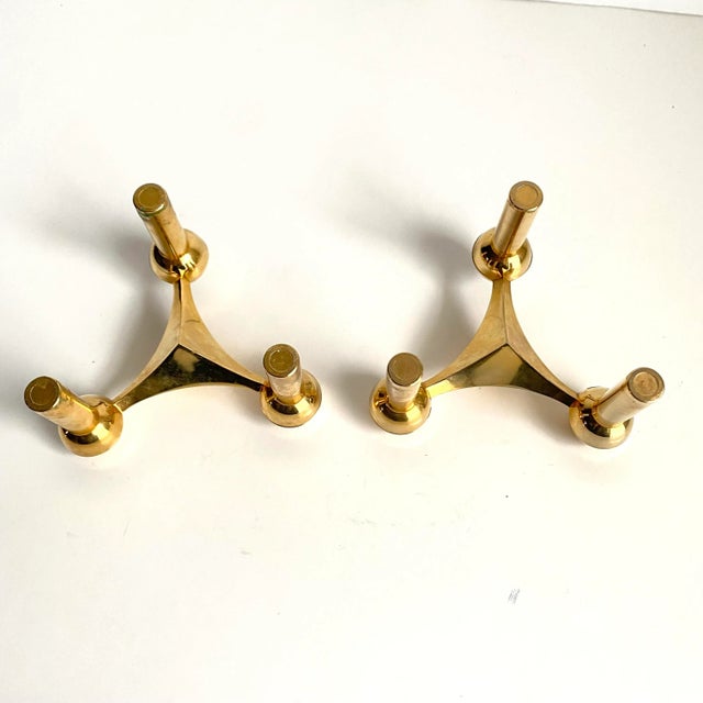 Mid Century Nagel Candle Holders in Brass a Pair MCM Vintage 1960s For Sale - Image 9 of 12