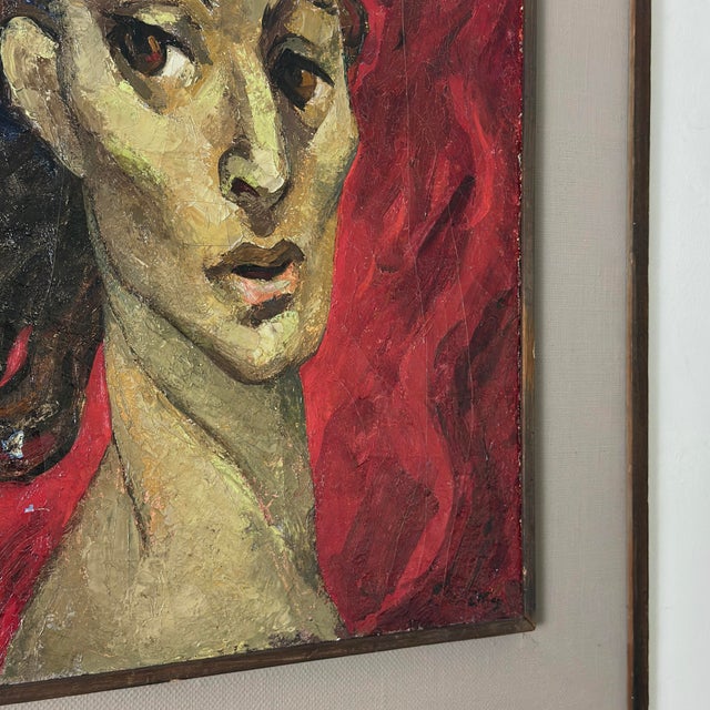 Red Emlen Etting - Vintage Expressionist Portrait of Woman, Signed (C. 1940, Oil on Canvas) For Sale - Image 8 of 12