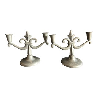Vintage 1930s Pewter Scandinavian Grace Style Art Deco Candelabra Pair of 2 For Sale