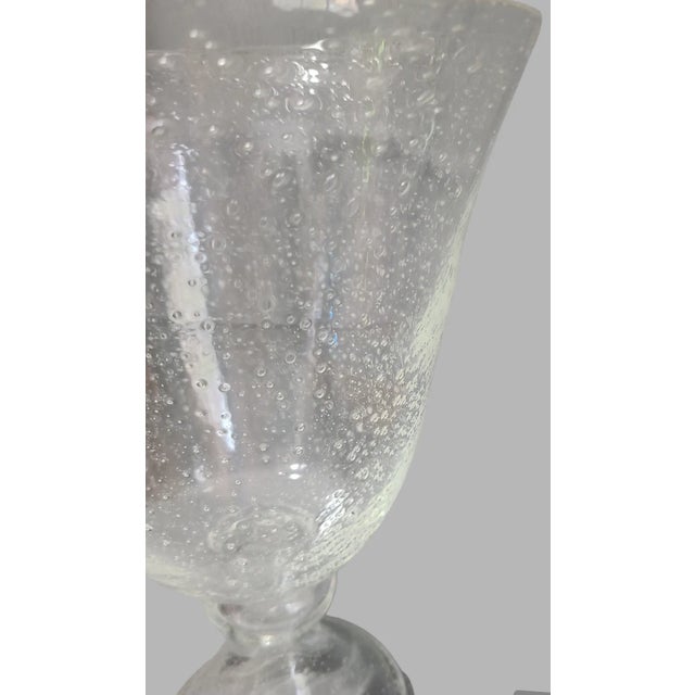 Vintage Hand Blown Pedestal Center Piece Bowl Fizz Controlled Bubble Clear Class Vase For Sale - Image 4 of 9