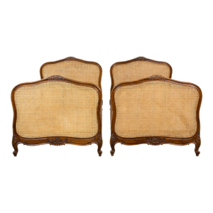 Antique French Louis XV Style Provincial Walnut Twin Size Bed Frames - A Pair