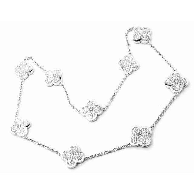 Van Cleef & Arpels 1990s Van Cleef & Arpels Pure Alhambra Nine Motifs Diamond White Gold Necklace For Sale - Image 4 of 11
