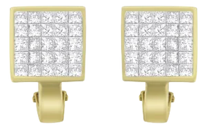 14K Yellow Gold 3-1/5 Cttw Princess Cut Diamond √Ç¬æ Square Invisible Set Grid Huggy Style Omega Bac