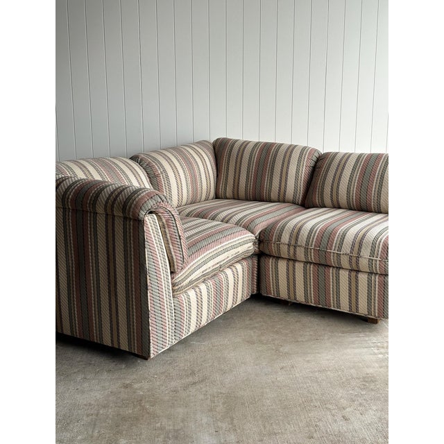 1980s Vintage Postmodern Striped Pillow-Back Three-Piece Modular Sofa For Sale - Image 14 of 17