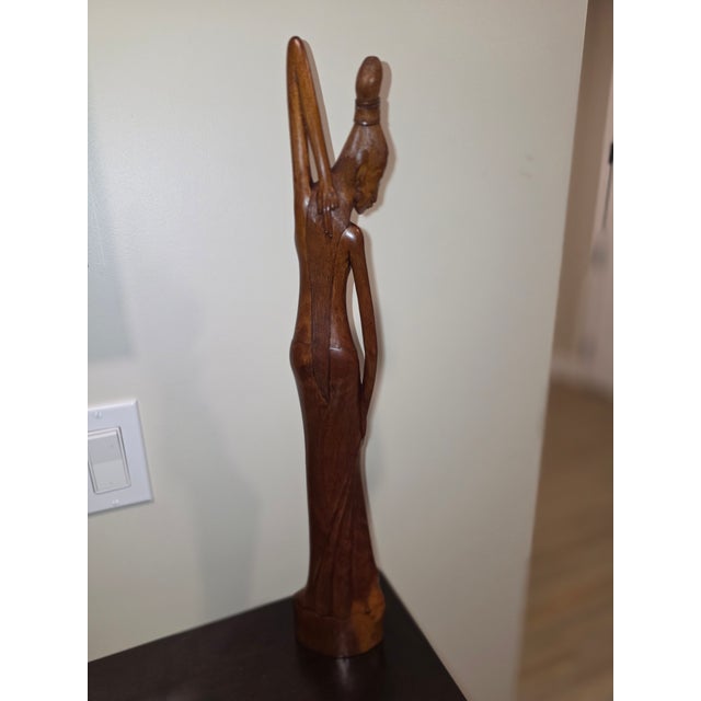 Large 21" Mid-Century Balinese Art Deco Macassar Ebony Wood Elongated Maiden Sculpture by a.a. Fatimah For Sale - Image 4 of 12