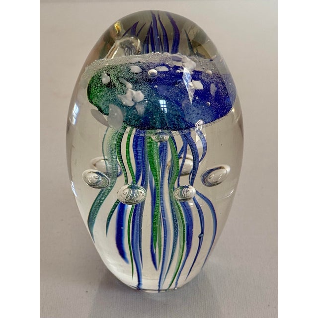 1990s Glass Jellyfish Controlled Bubble Paper Weight For Sale - Image 5 of 5