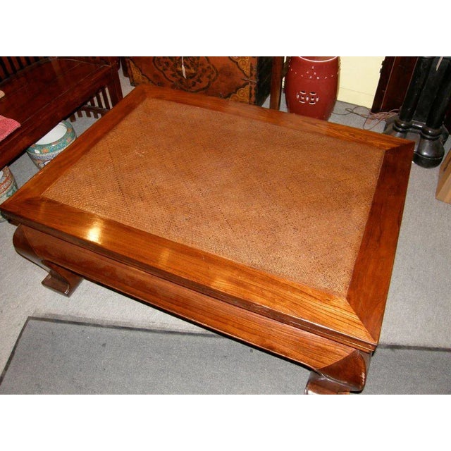 19th Century Chinese Chow Leg Coffee Table With Woven Mat Top For Sale - Image 4 of 8