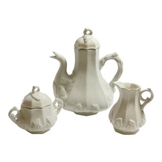 Vintage Red-Cliff White Ironstone Coffee/Tea Set- 3 Pieces For Sale