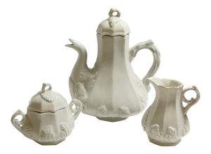 Vintage Red-Cliff White Ironstone Coffee/Tea Set- 3 Pieces