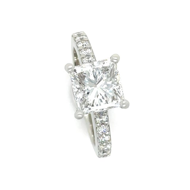 Gia Platinum Princess Cut Diamond Engagement Ring 3.02ct 7.9g, Size 6 For Sale - Image 9 of 12