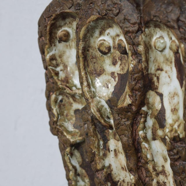 1970s Brutalist Ceramic Wall Relief with Three Figures by AR, 1970s For Sale - Image 5 of 8