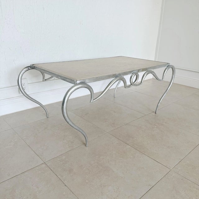 Rene Prou Silver Leaf Iron Scroll Coffee Table For Sale - Image 4 of 8