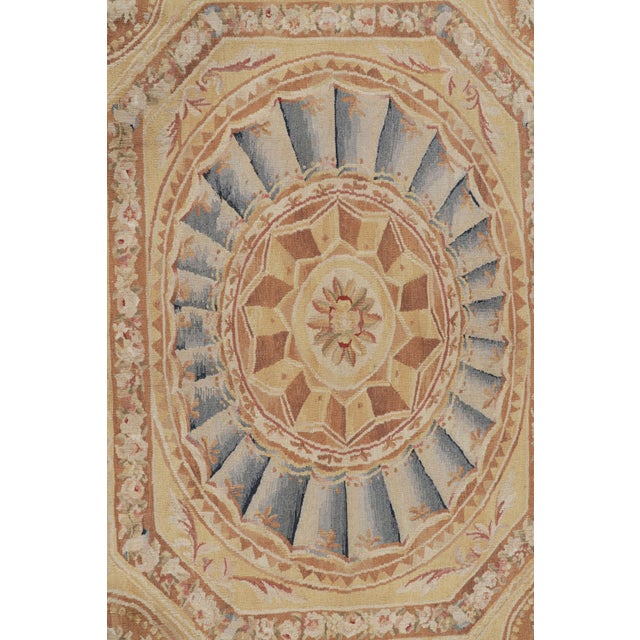 Rug & Kilim's Aubusson Style Rug in Gold & Beige With Floral Medallion For Sale In New York - Image 6 of 8