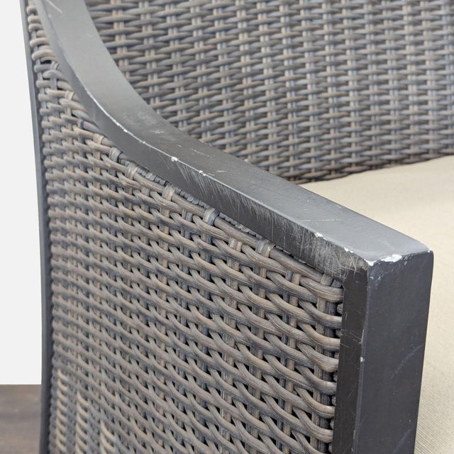 Wood All Weather Wicker Patio Arm Chair With Cushion For Sale - Image 7 of 10