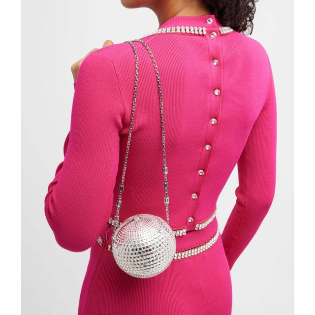 2015 Judith Leiber Disco Sphere Ball Rhine Ballroom Silver Bag Minaudière Crystal Shoulder Clutch For Sale - Image 9 of 12