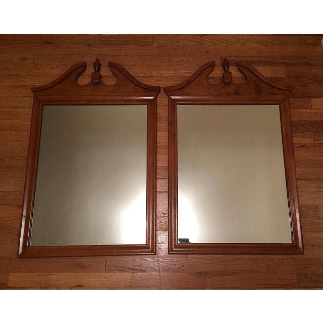Vintage Ethan Allen by Baumritter, Nutmeg Maple Pediment Wall Mirrors