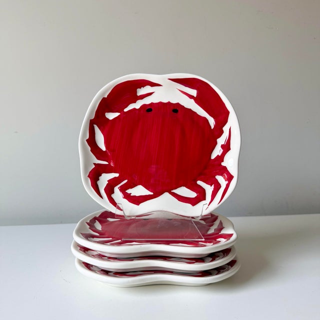 Coastal Red Crab Appetizer Plates - Set of Four For Sale - Image 4 of 7