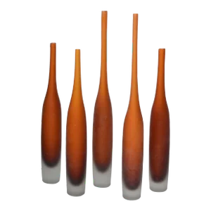 Set of 5 Mid-Century Modern Italian Burnt Orange Color Scavo Glass Wheat Vases Bottles