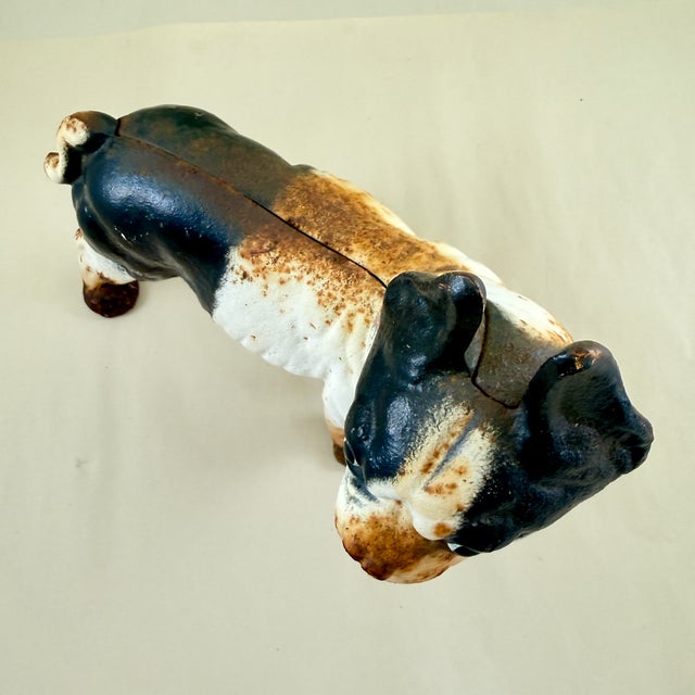 White Antique 1900s Hubley Cast Iron French Bulldog Doorstop, Original Painted Finish For Sale - Image 8 of 9